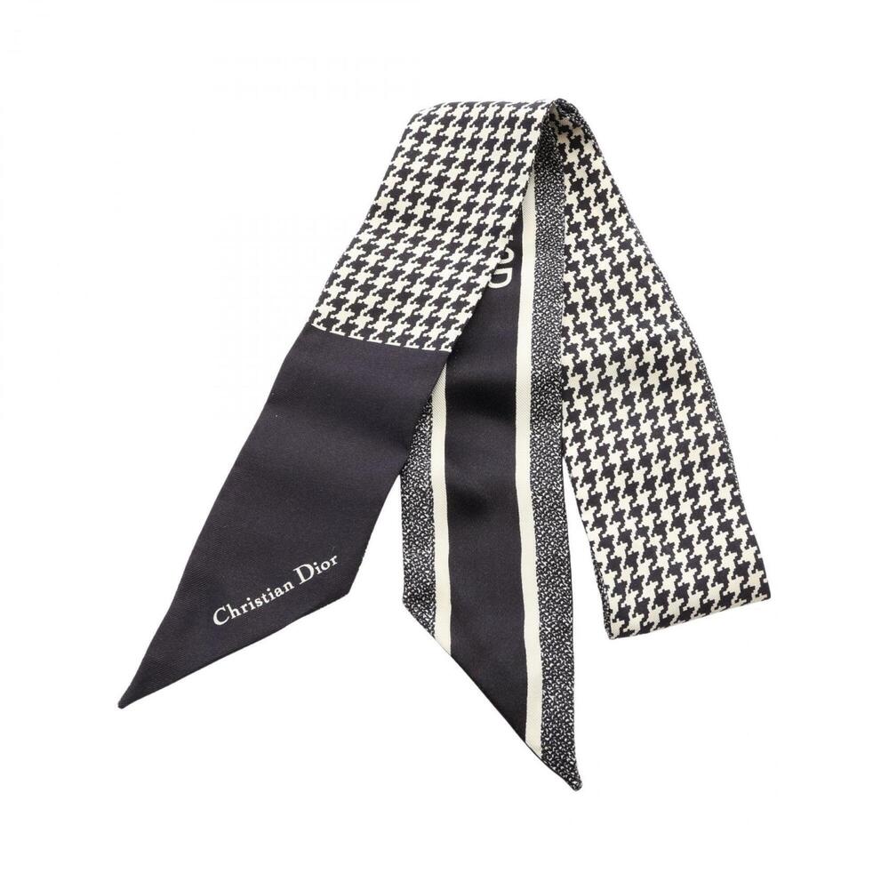 Christian Dior Dior Mitzah Houndstooth Ribbon Scarf/Muffler, Silk, Women's, B...